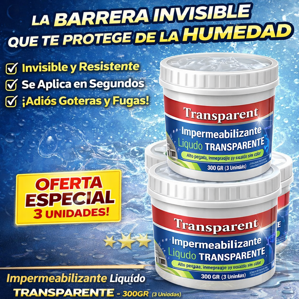 3x1 Impermeabilizante Líquido Transparente - 300GR (3 Unidades)