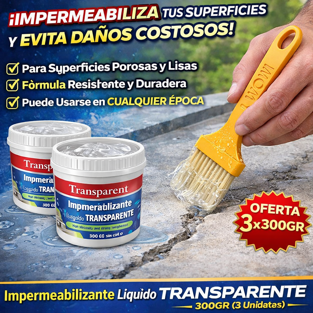3x1 Impermeabilizante Líquido Transparente - 300GR (3 Unidades)