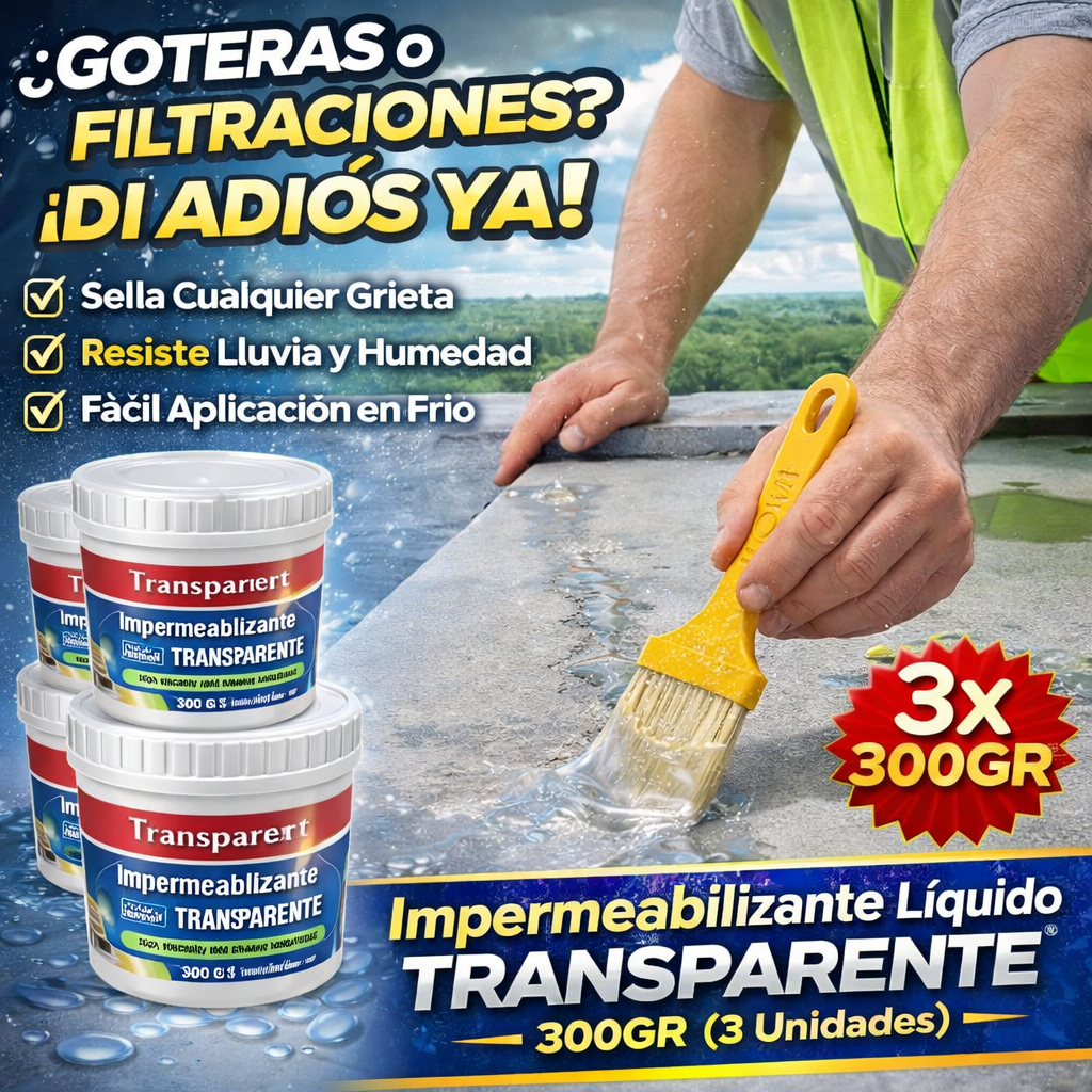 3x1 Impermeabilizante Líquido Transparente - 300GR (3 Unidades)